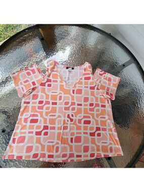 Arabella Size 2X Geometric Pattern Top - Pink and Orange